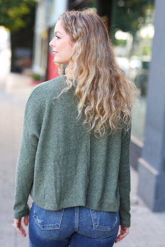 Stay Awhile Olive Ribbed Dolman Cropped Sweater Jordan Marie