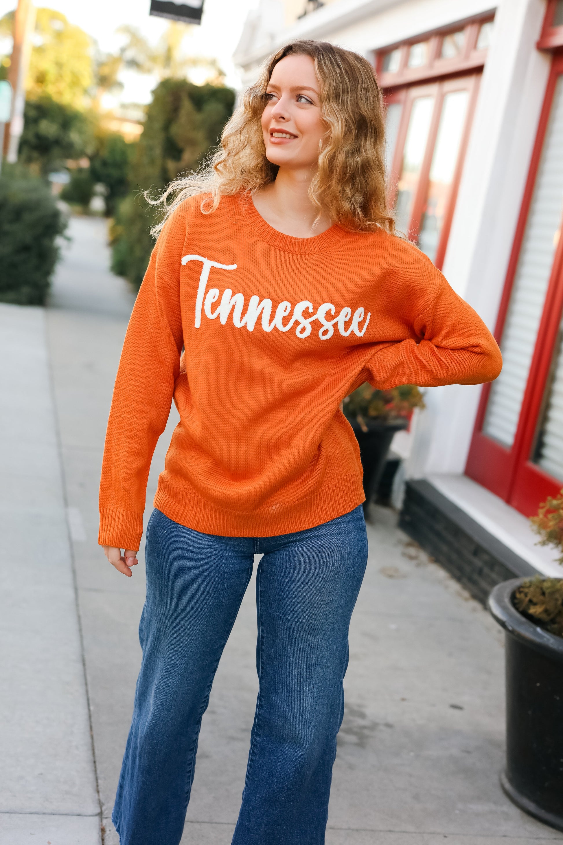 Game Day Orange "Tennessee" Embroidery Pop Up Sweater Jordan Marie