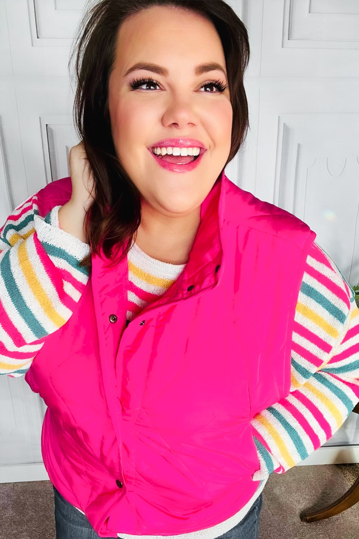 You Got This Hot Pink High Neck Quilted Puffer Vest Jordan Marie