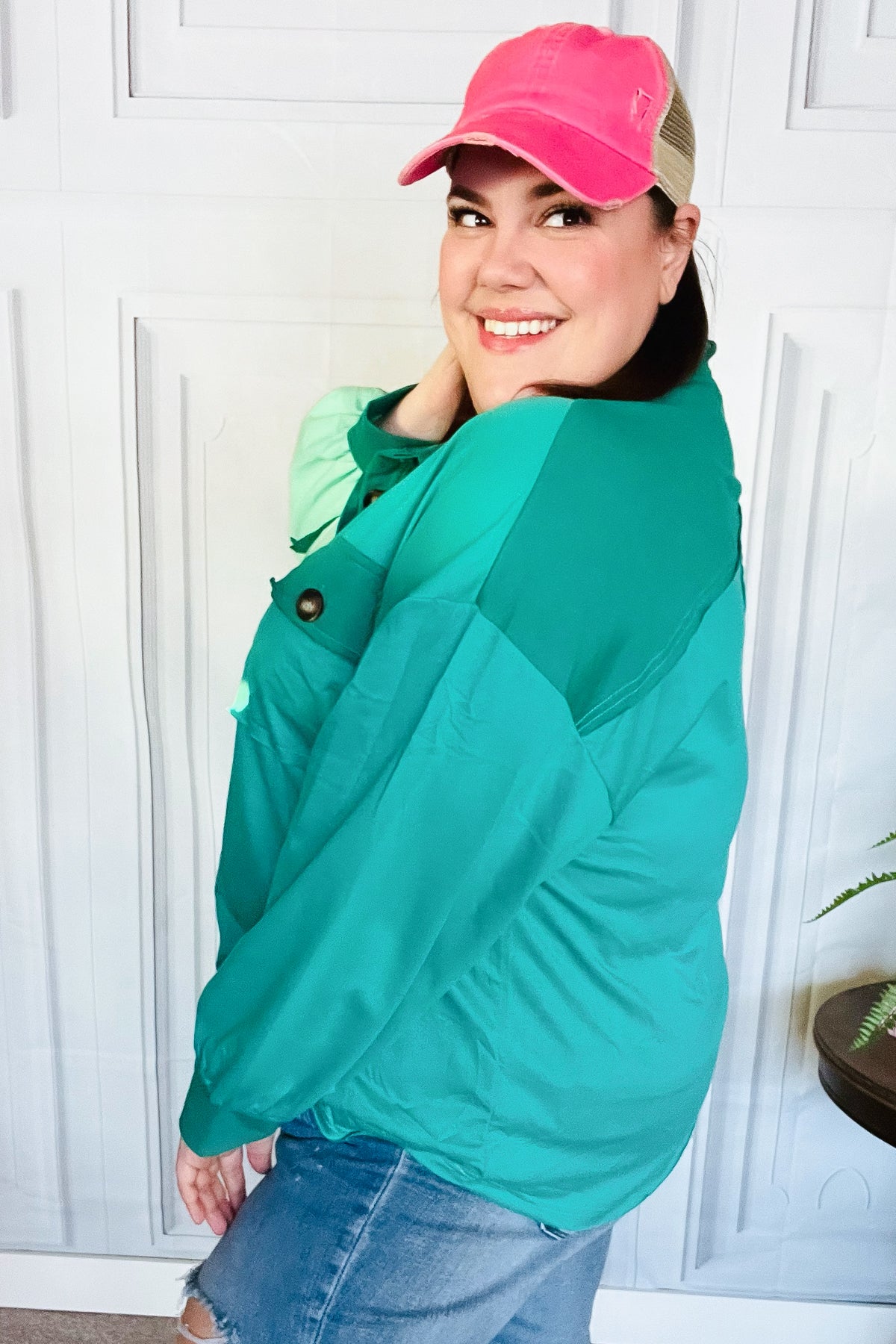 On The Way Up Mint Color Block Button Down Pullover Jordan Marie