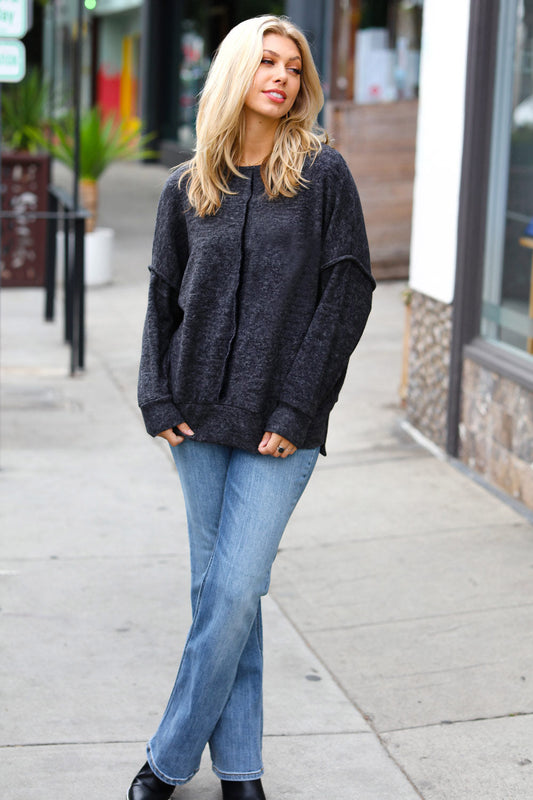 Dreamy & Cozy Charcoal Exposed Seam Melange Sweater Jordan Marie